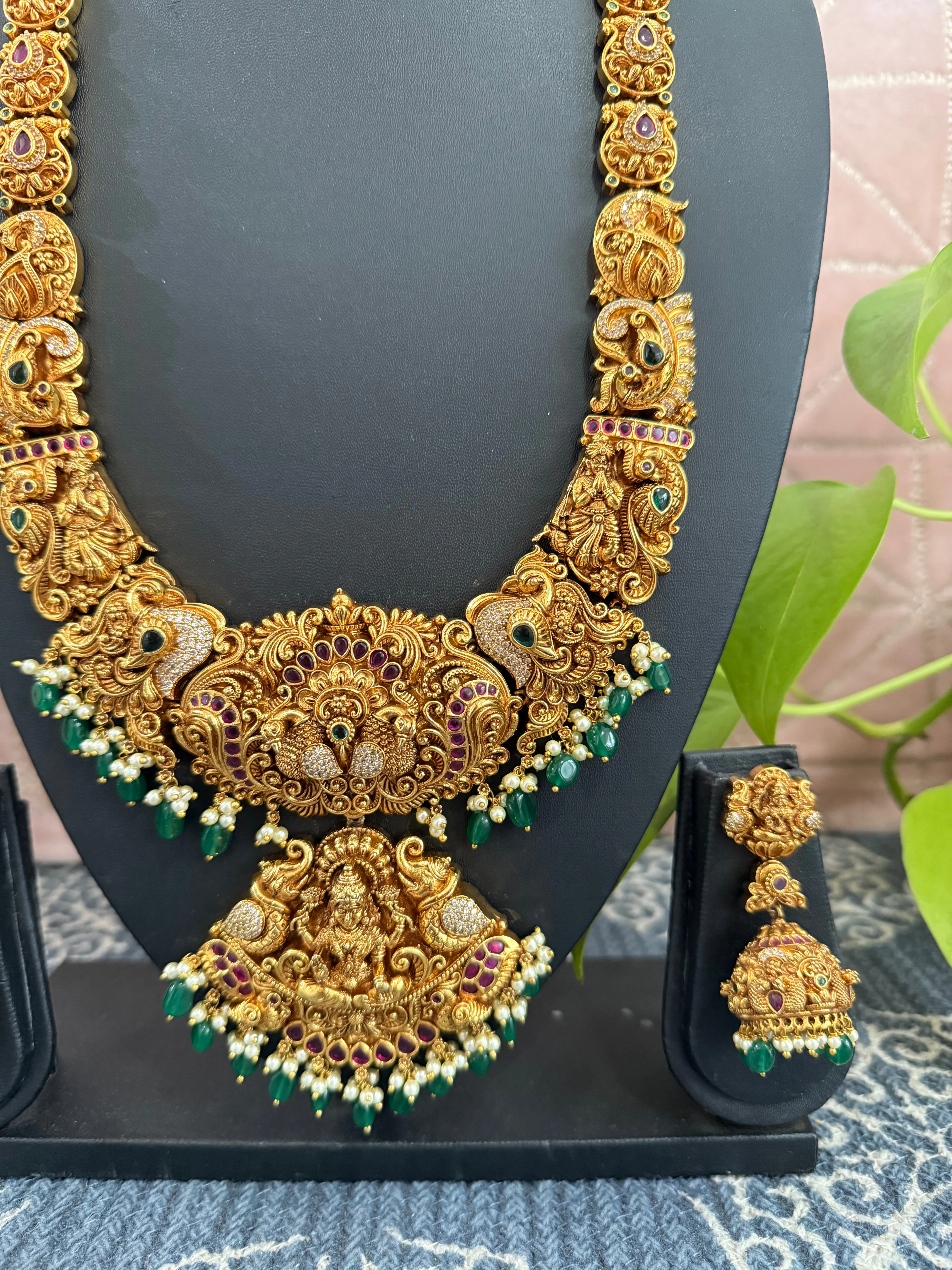 One Gram Gold Deep Nakshi Lakshmi Long Necklace Set