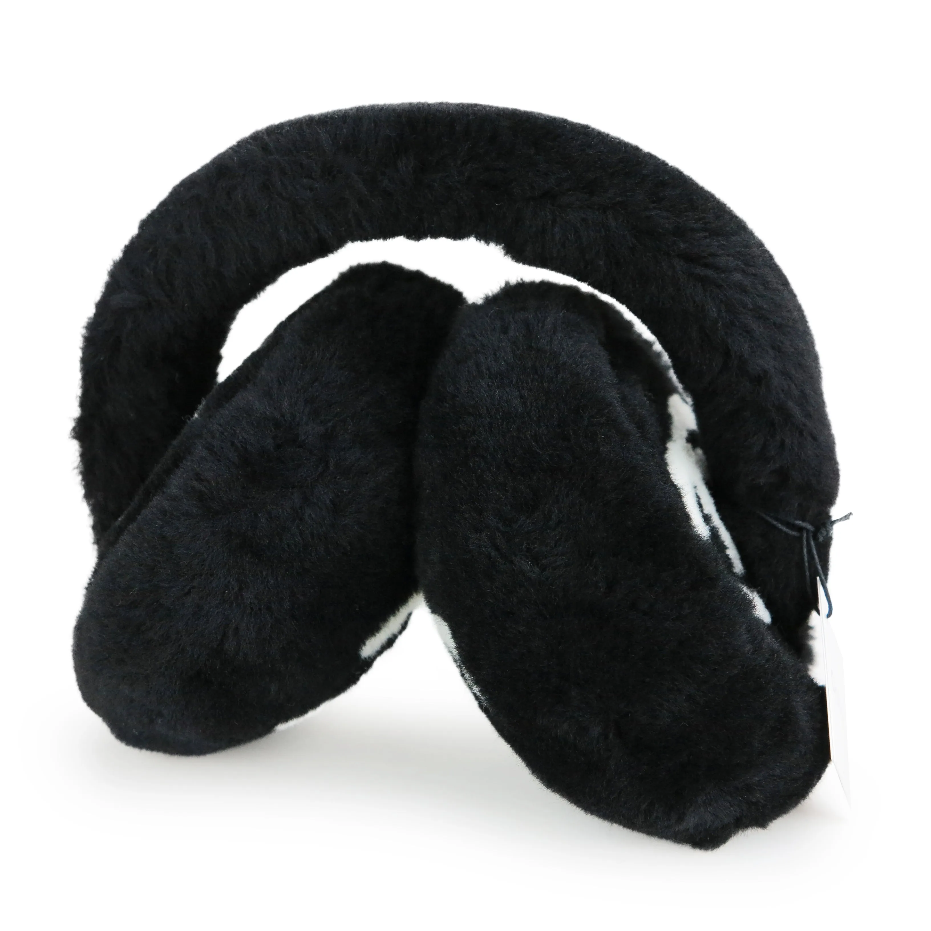 Oversized CC Foldable Earmuffs Black White Shearling