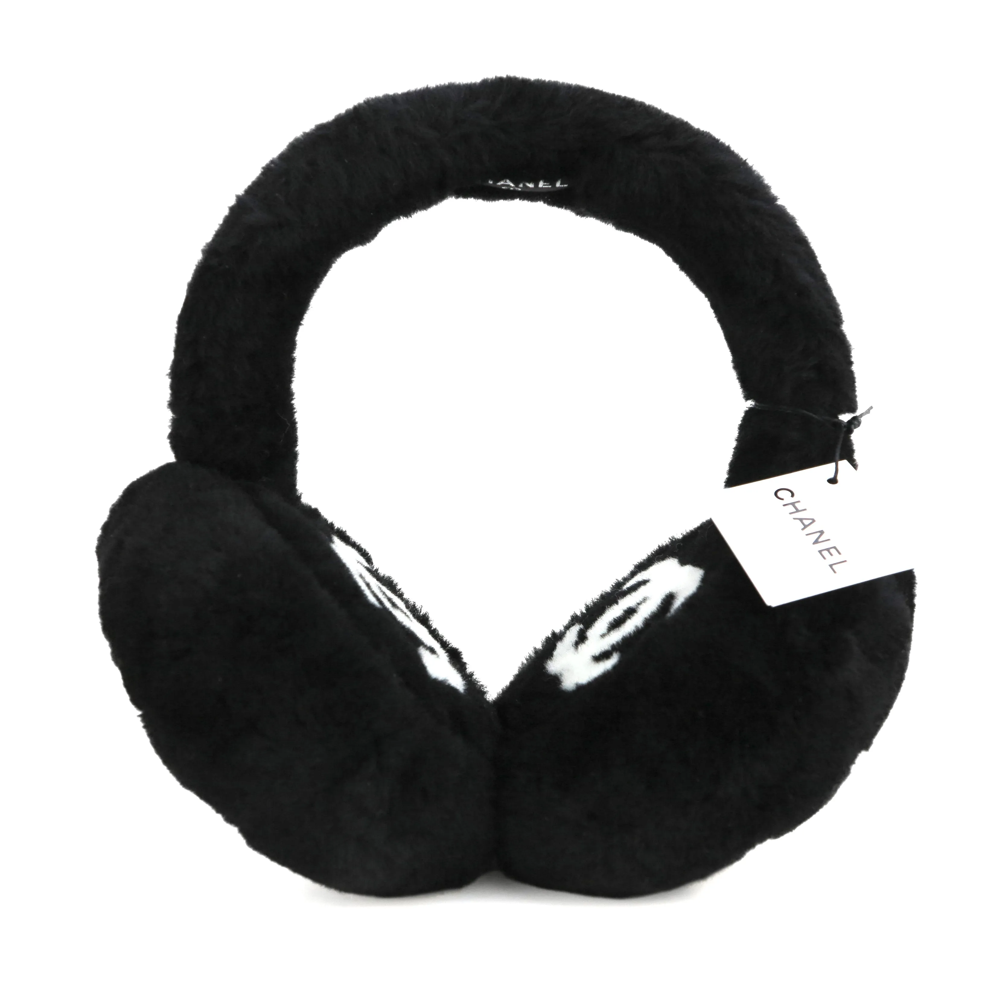 Oversized CC Foldable Earmuffs Black White Shearling