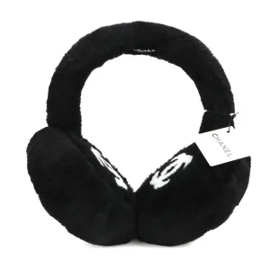 Oversized CC Foldable Earmuffs Black White Shearling