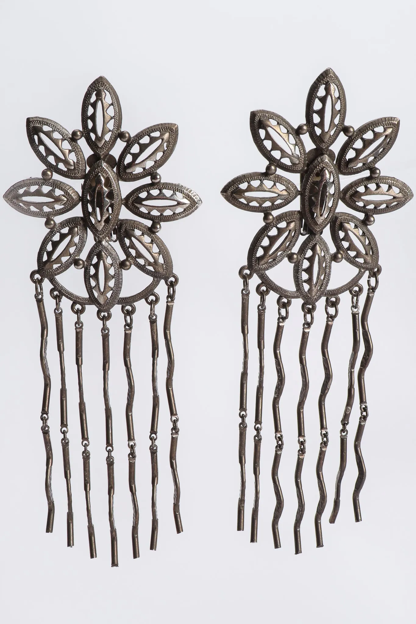 Oxidized Flower Fringe Earrings