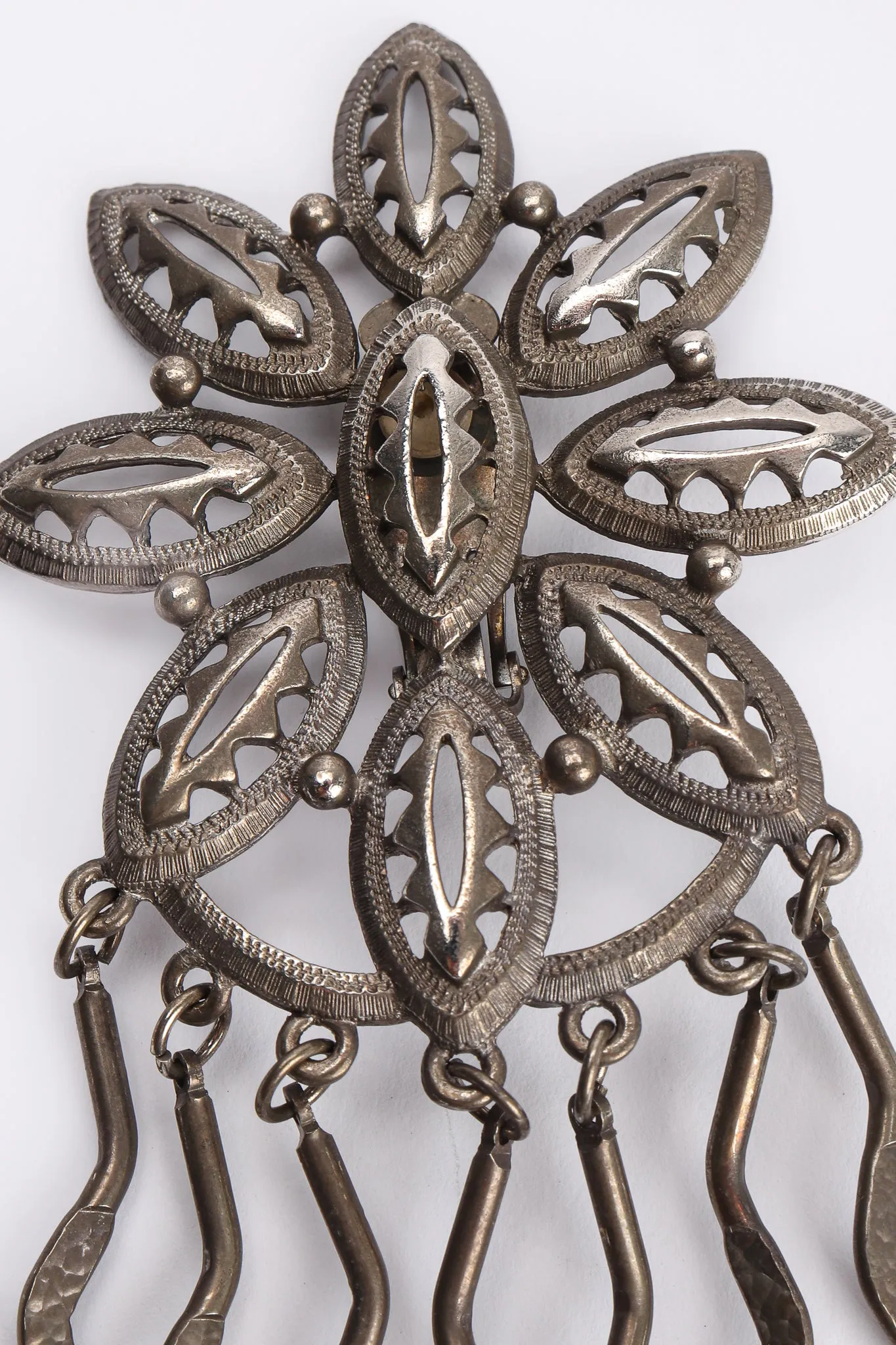 Oxidized Flower Fringe Earrings