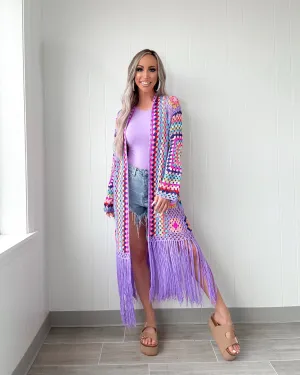 Paradise Crochet Fringe Cardigan - Lavender
