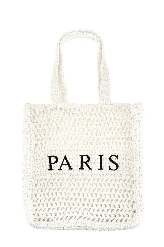 Paris Embroidery Straw Tote Bag