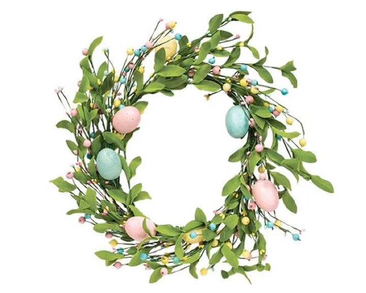 Pastel Easter egg artificial greenery wreath