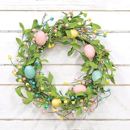 Pastel Easter egg artificial greenery wreath