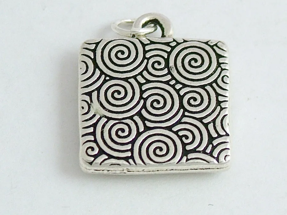 Pewter with hello friend print & sterling silver tiny cat pendant-resin, cats