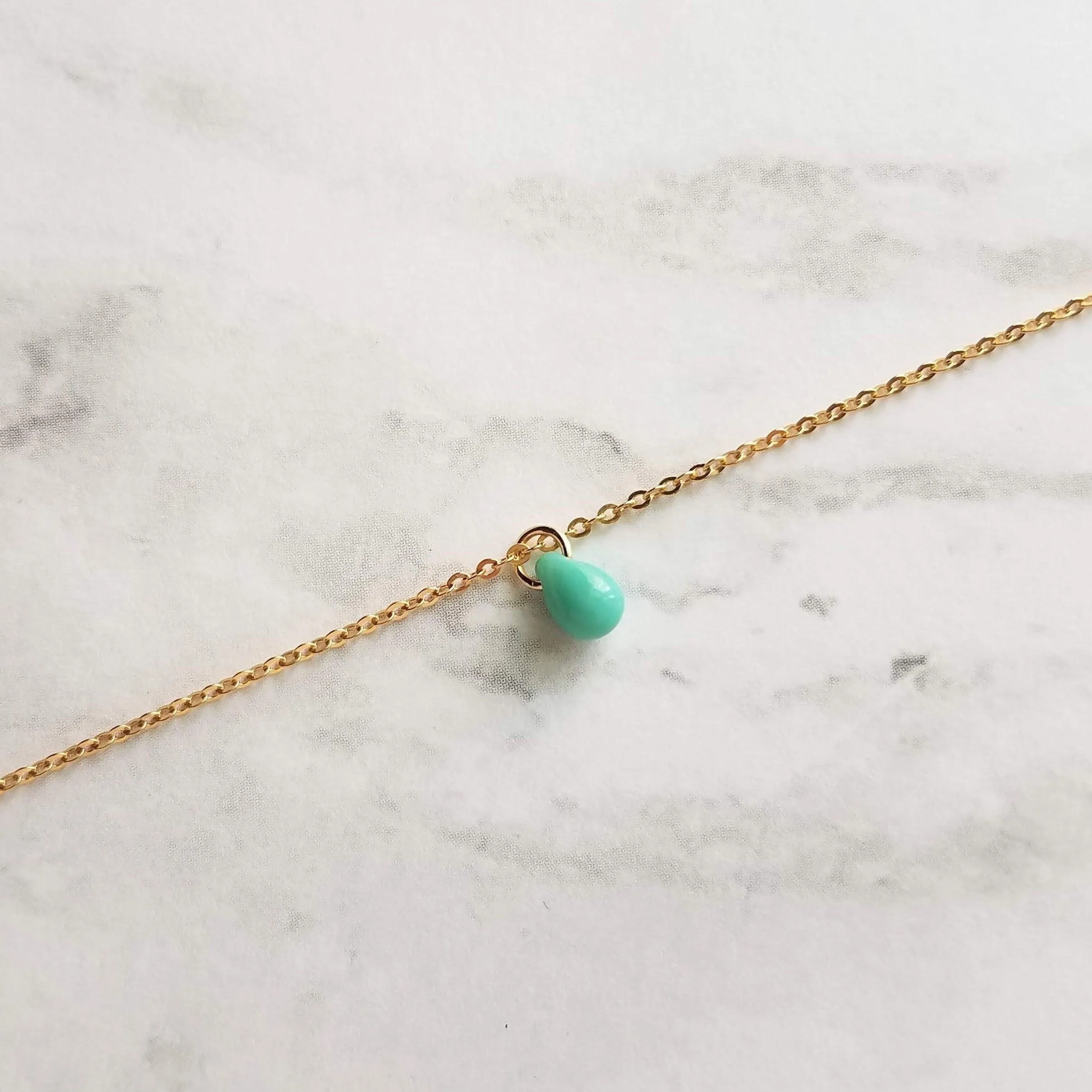 Pink Drop Necklace -  tiny glass drop pendant, delicate 14K gold fill chain, small little pale baby pink teardrop, gift for her under 40