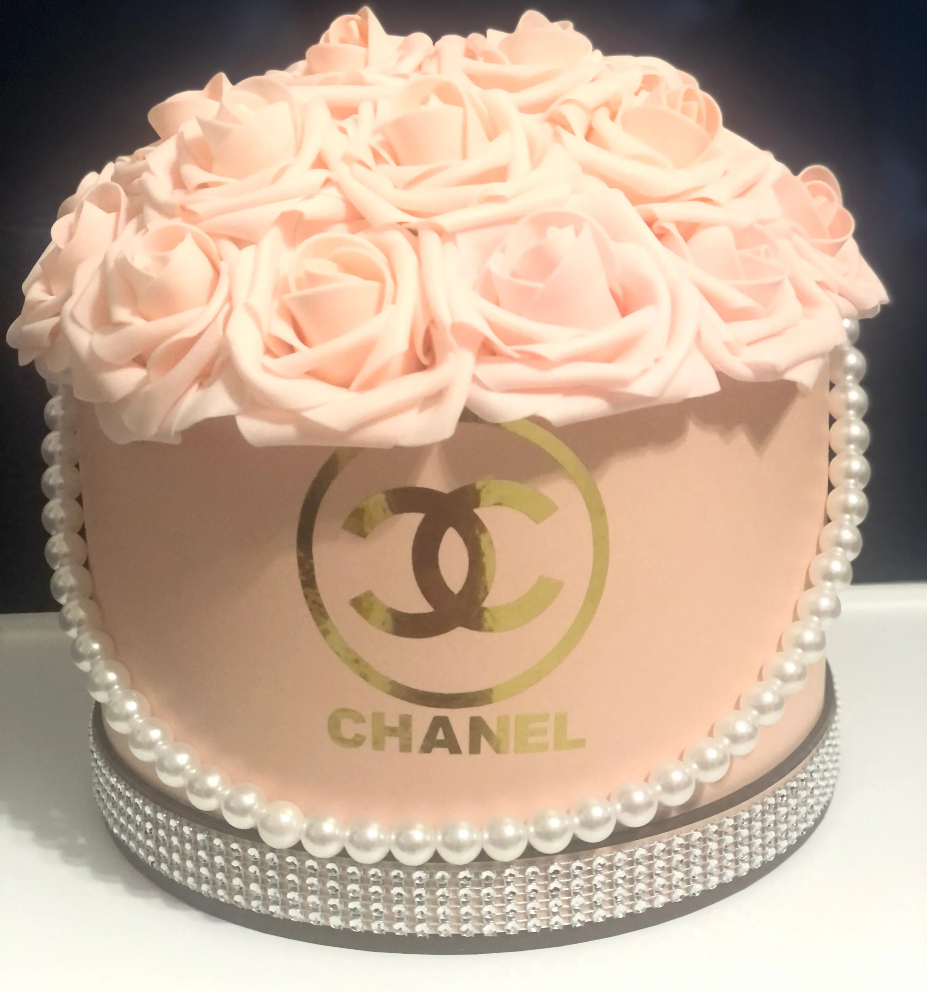 Pink Flower Box with Pearls and Rhinestones