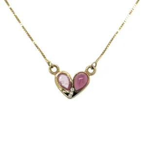 Pink tourmaline/Pink Sapphire and Diamond Heart Necklace