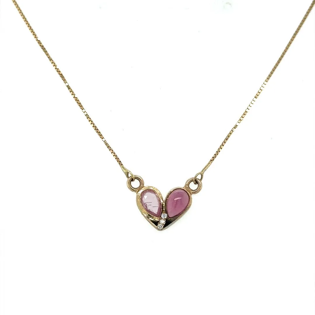 Pink tourmaline/Pink Sapphire and Diamond Heart Necklace