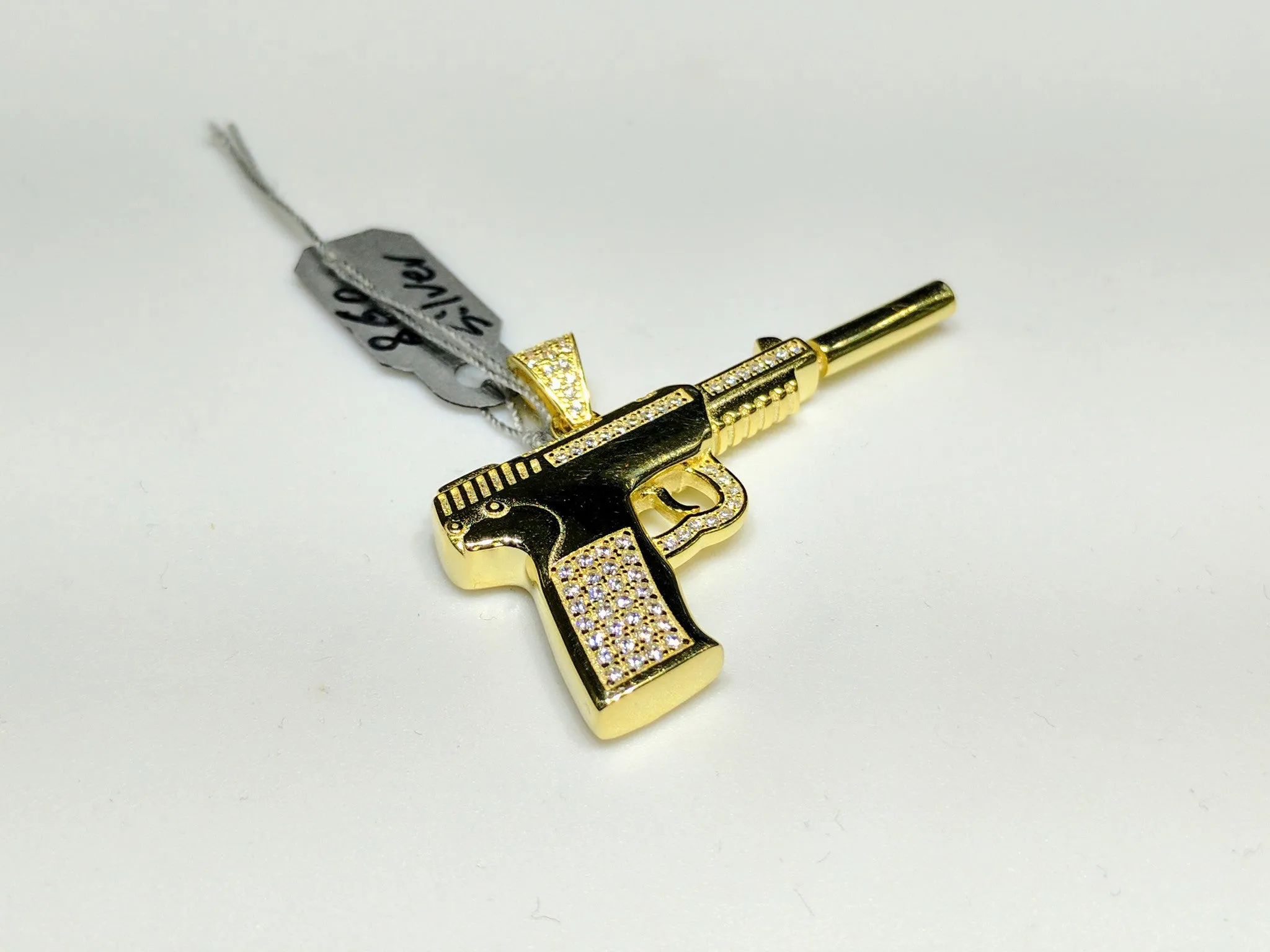 Pistol Pendant (w/ Silencer) CZ Silver