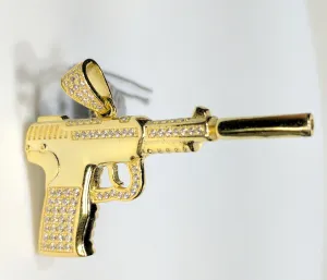 Pistol Pendant (w/ Silencer) CZ Silver