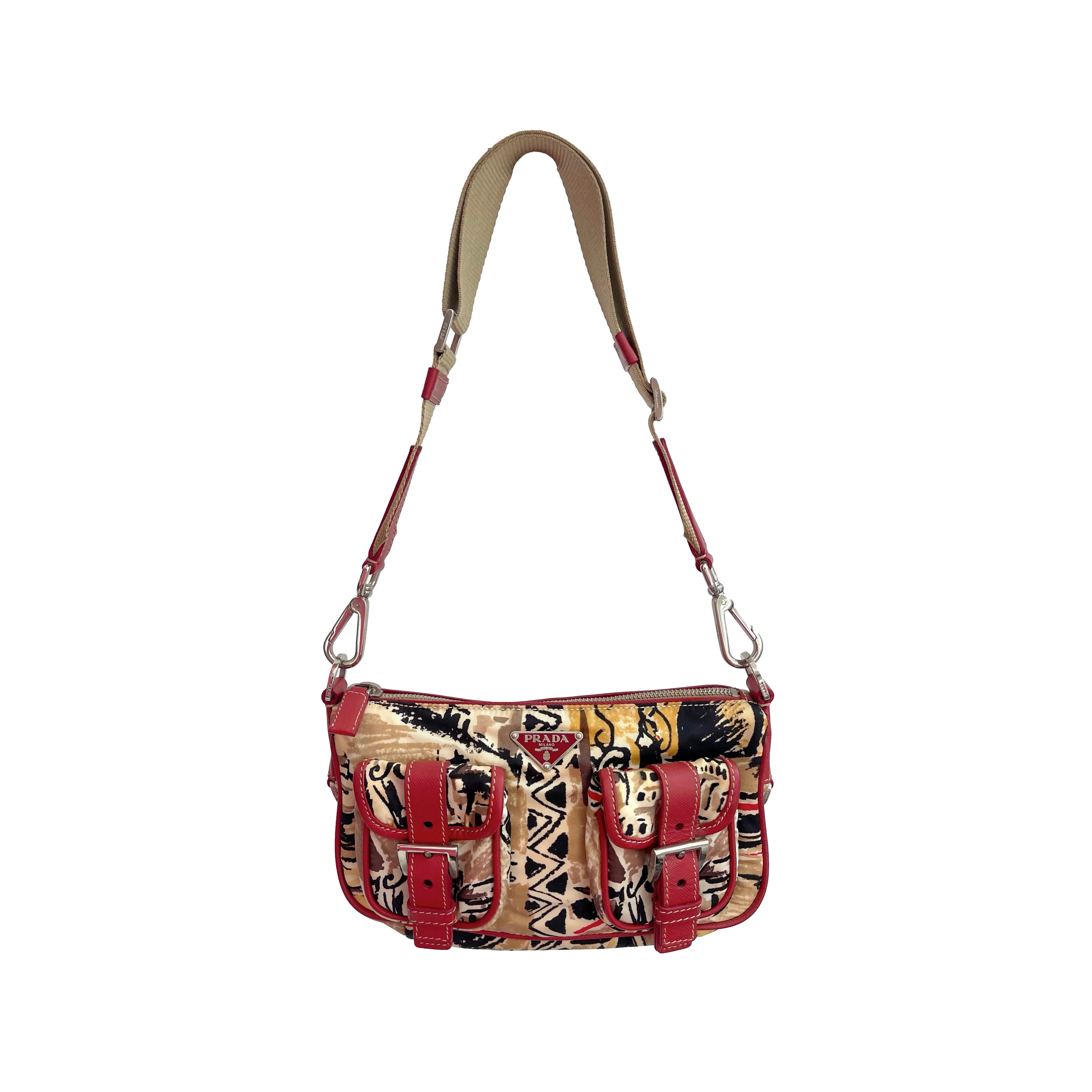Prada Beige Nylon Print Shoulder Bag