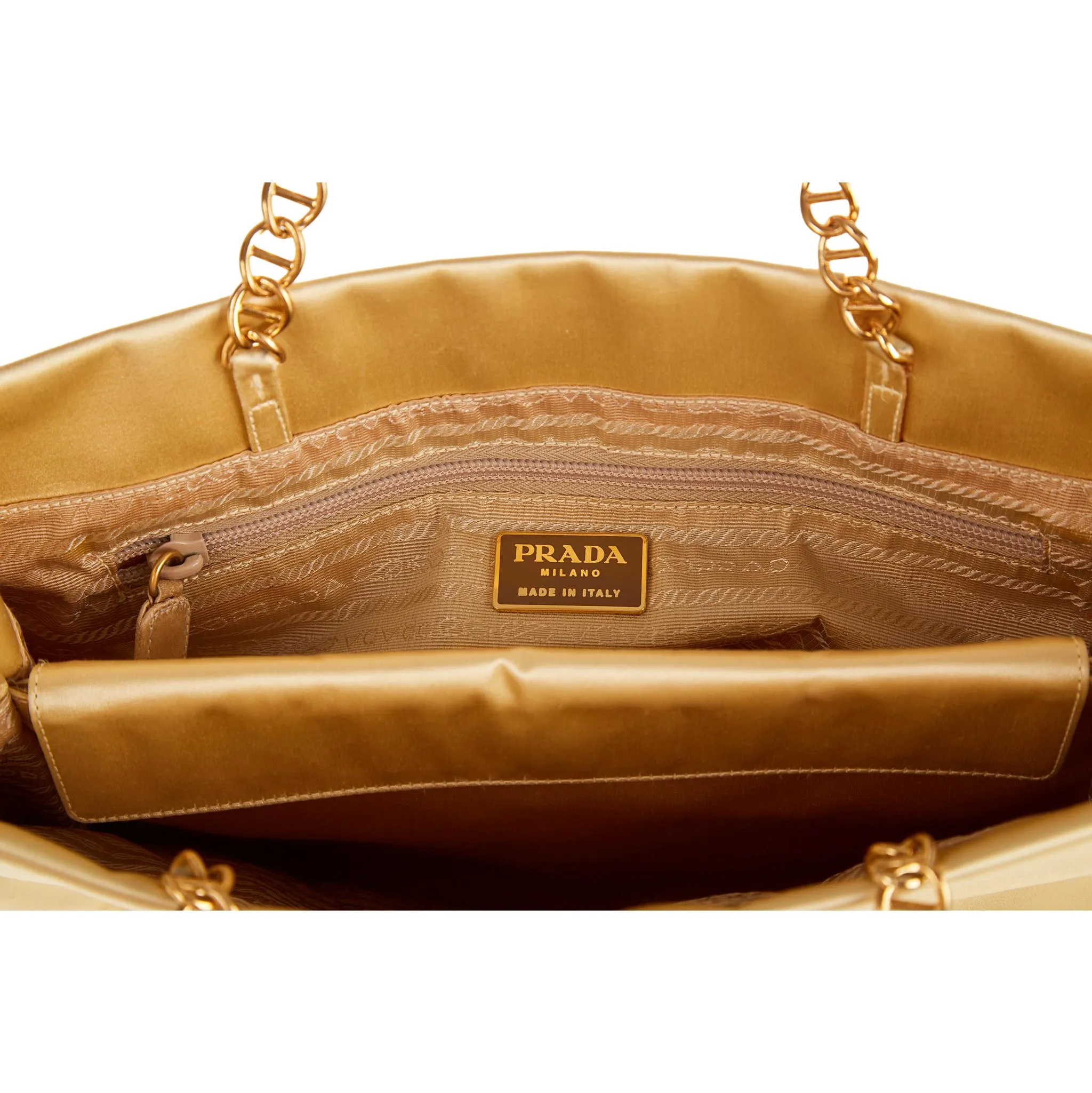 Prada Gold Satin Chain Bag