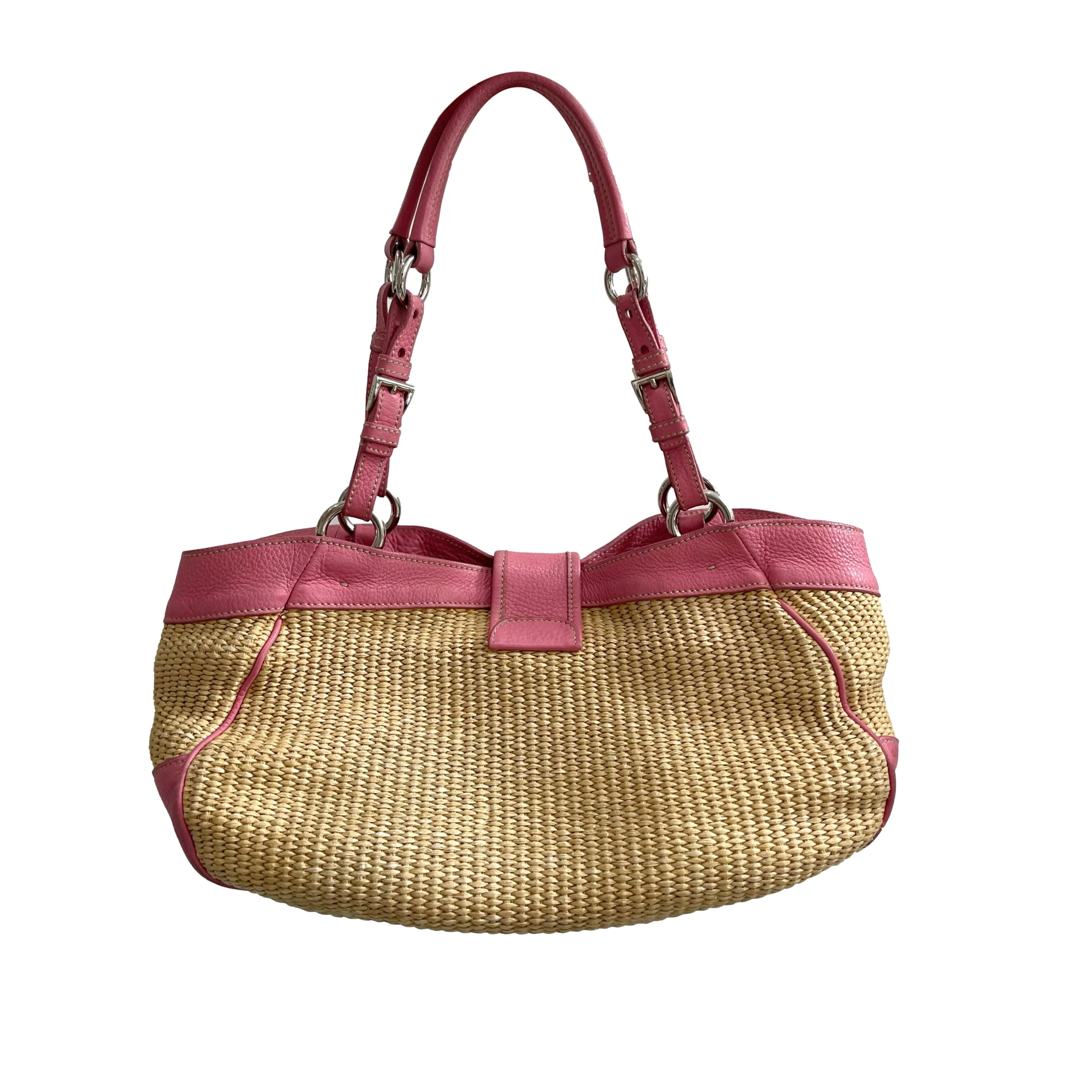 Prada Pink Raffia Basket Bag