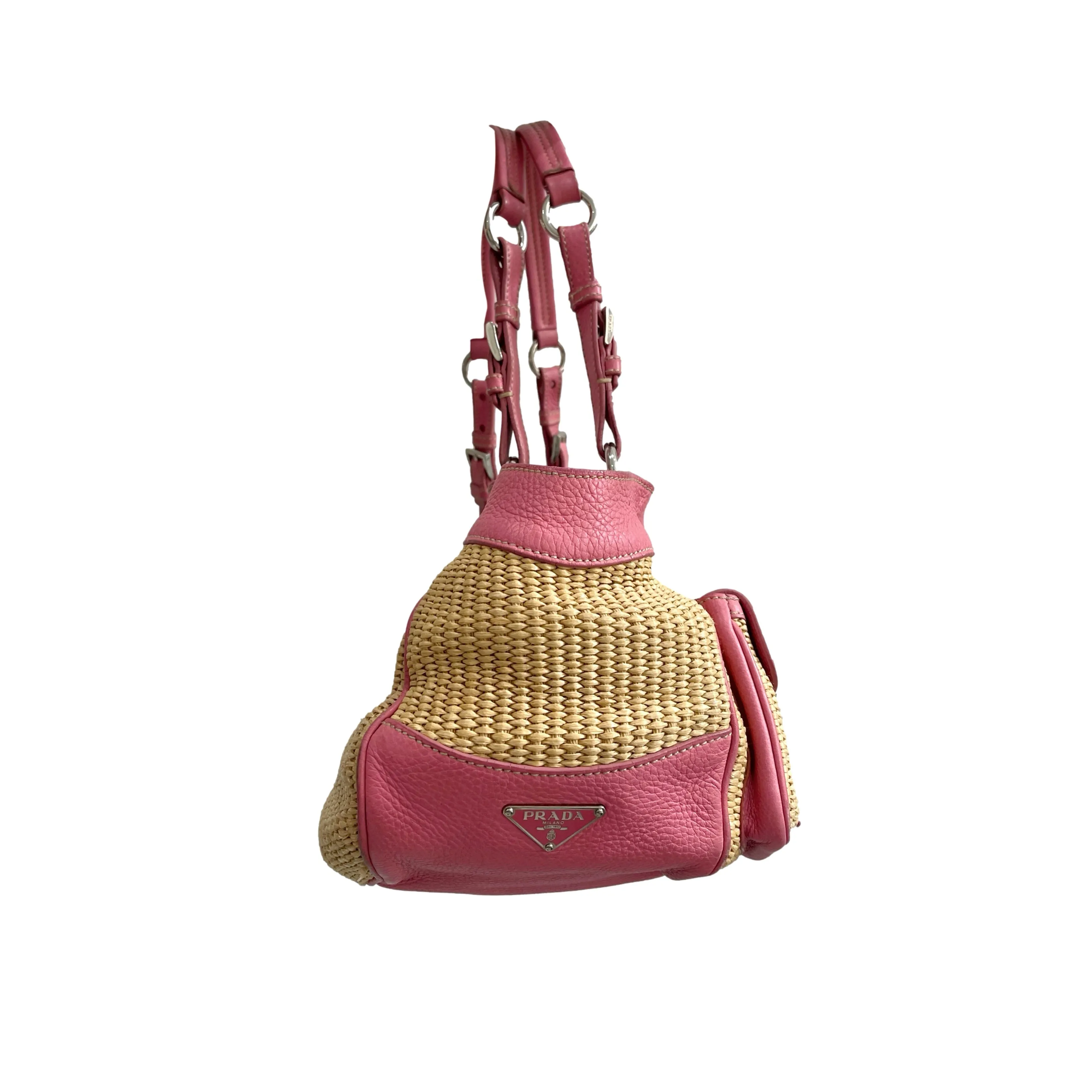 Prada Pink Raffia Basket Bag