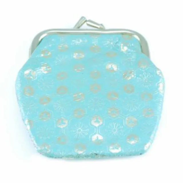 Pretty Vintage Turquoise & Gold Embossed Leather Change Purse 1950S