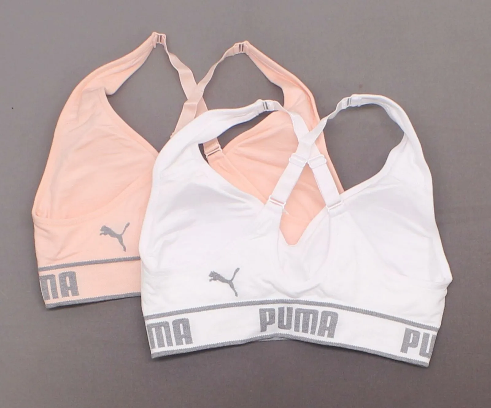 Puma 2 Pack Medium Impact Seamless Sports Bras Pink White Small