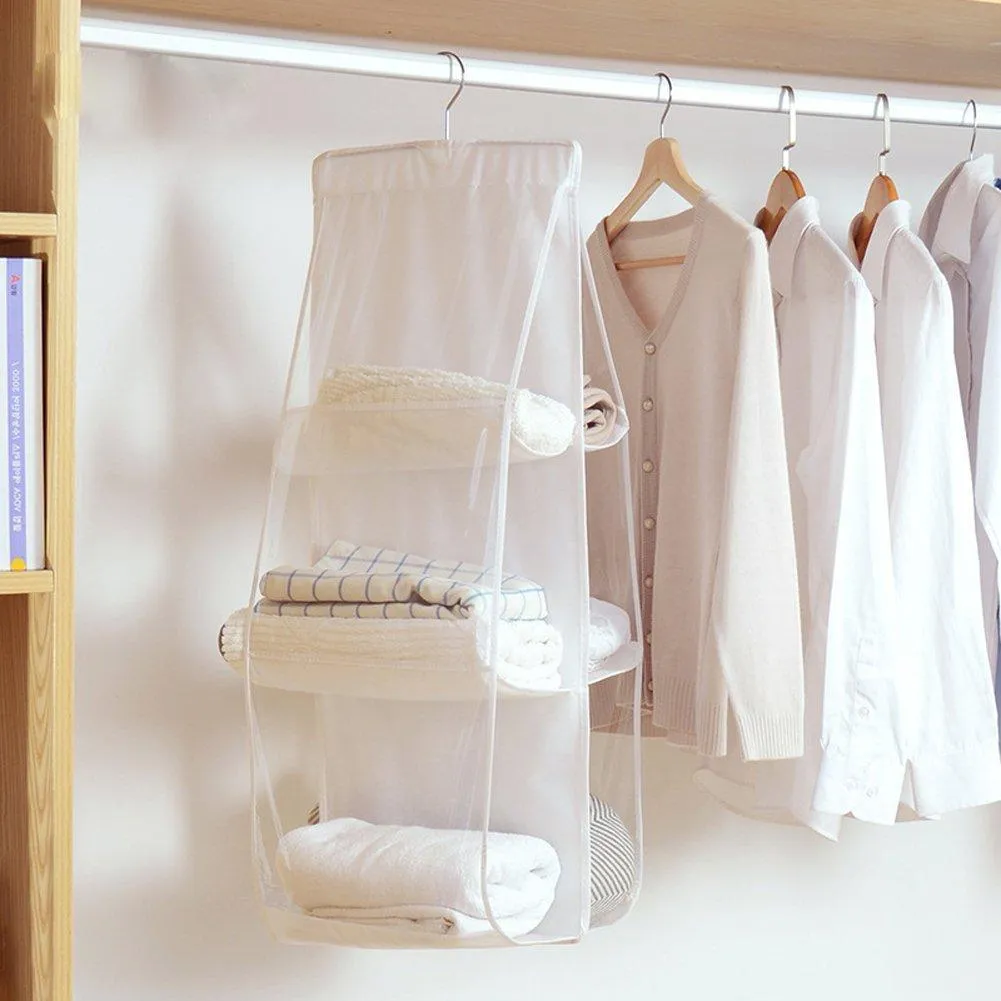 QEES 2 PCS Hanging Purse Handbag Organizer 6 Larger Pockets Clear Cloth Dust-Proof Storage Holder Bag Purse Door Organizer for Handbags, Caps, Accessories for Home Wardrobe Closet YFZ06 (White)