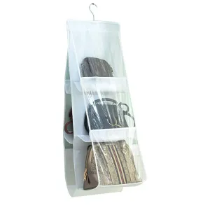 QEES 2 PCS Hanging Purse Handbag Organizer 6 Larger Pockets Clear Cloth Dust-Proof Storage Holder Bag Purse Door Organizer for Handbags, Caps, Accessories for Home Wardrobe Closet YFZ06 (White)