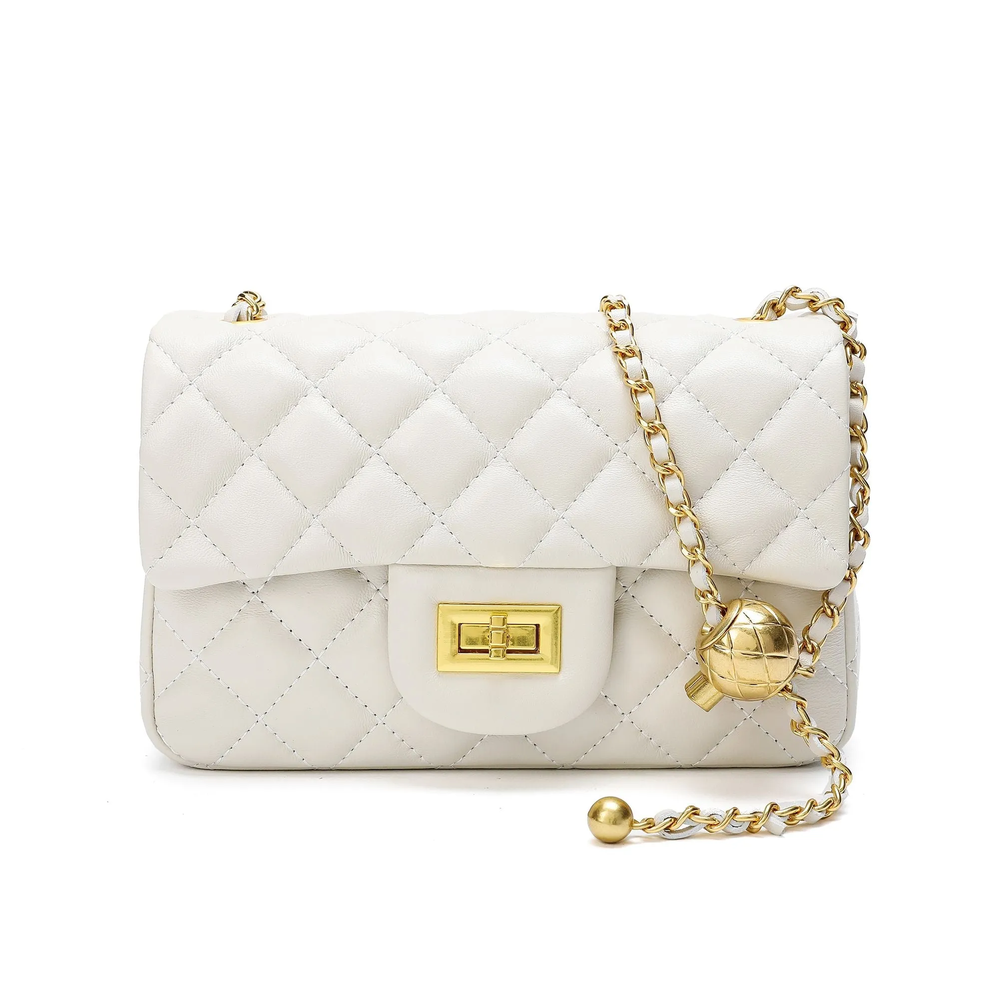 Quilted Sheepskin Leather Crossbody Bag