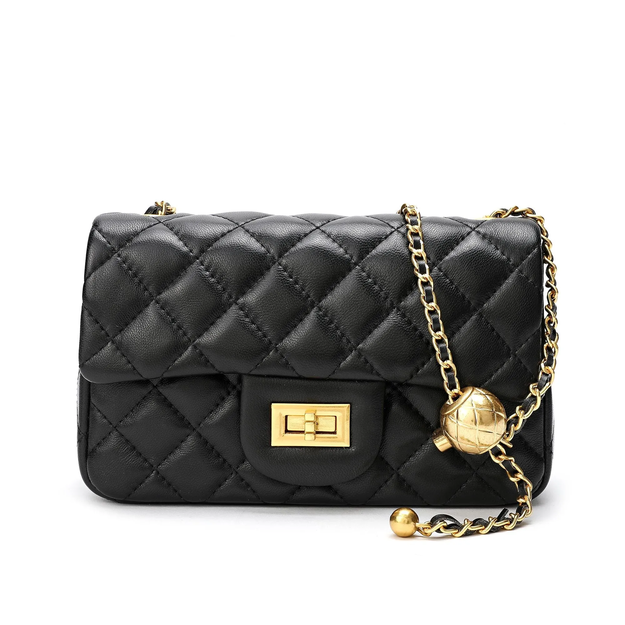 Quilted Sheepskin Leather Crossbody Bag