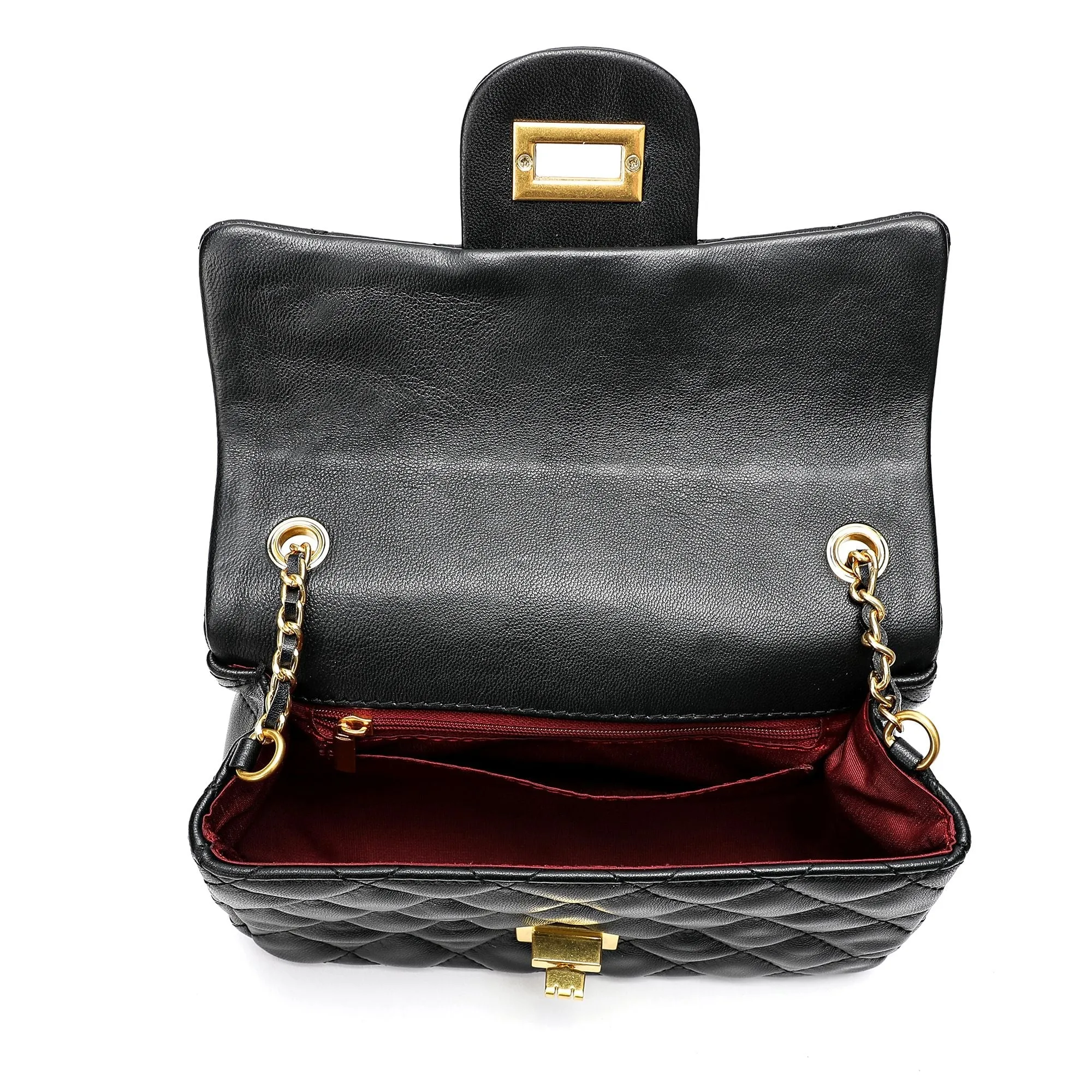 Quilted Sheepskin Leather Crossbody Bag