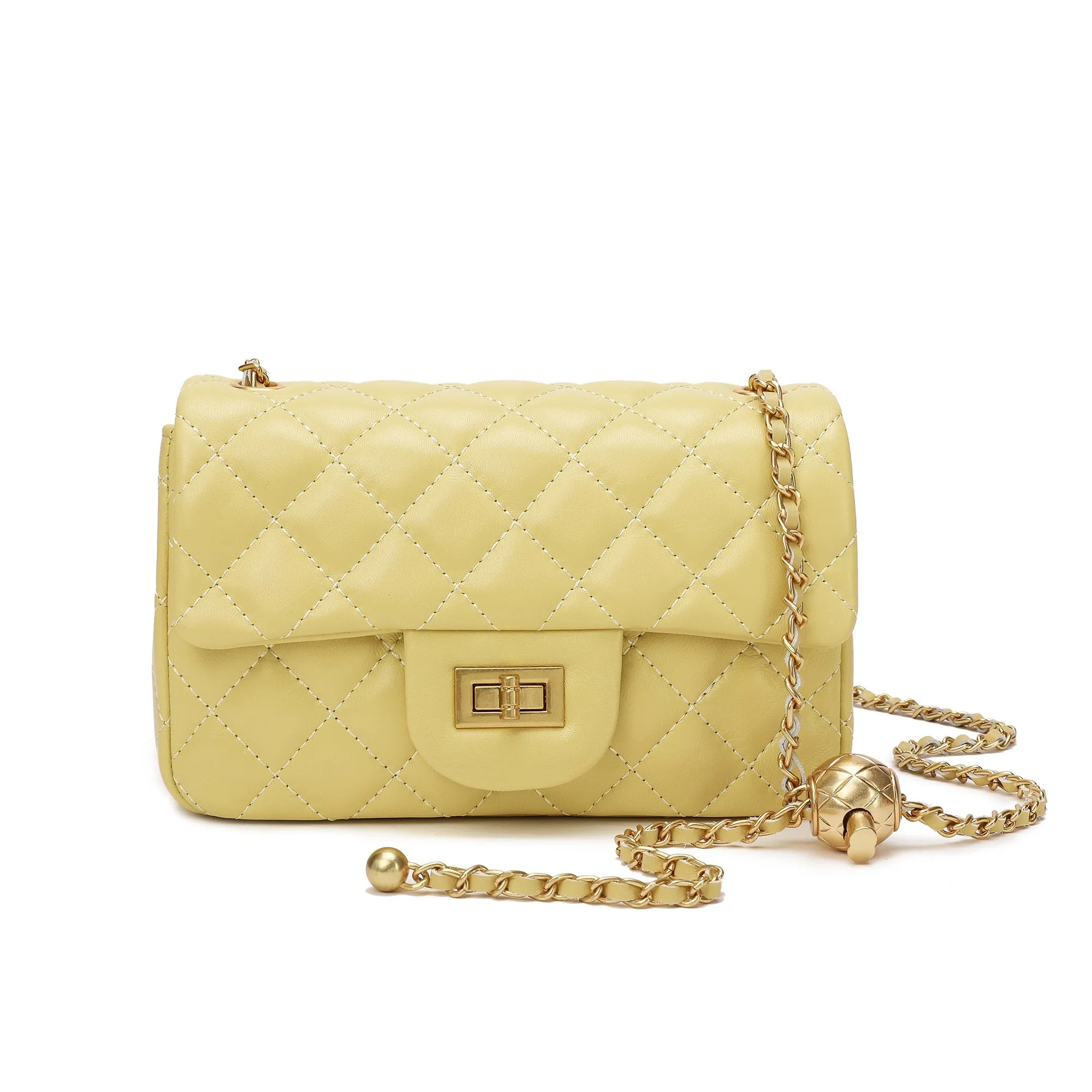 Quilted Sheepskin Leather Crossbody Bag