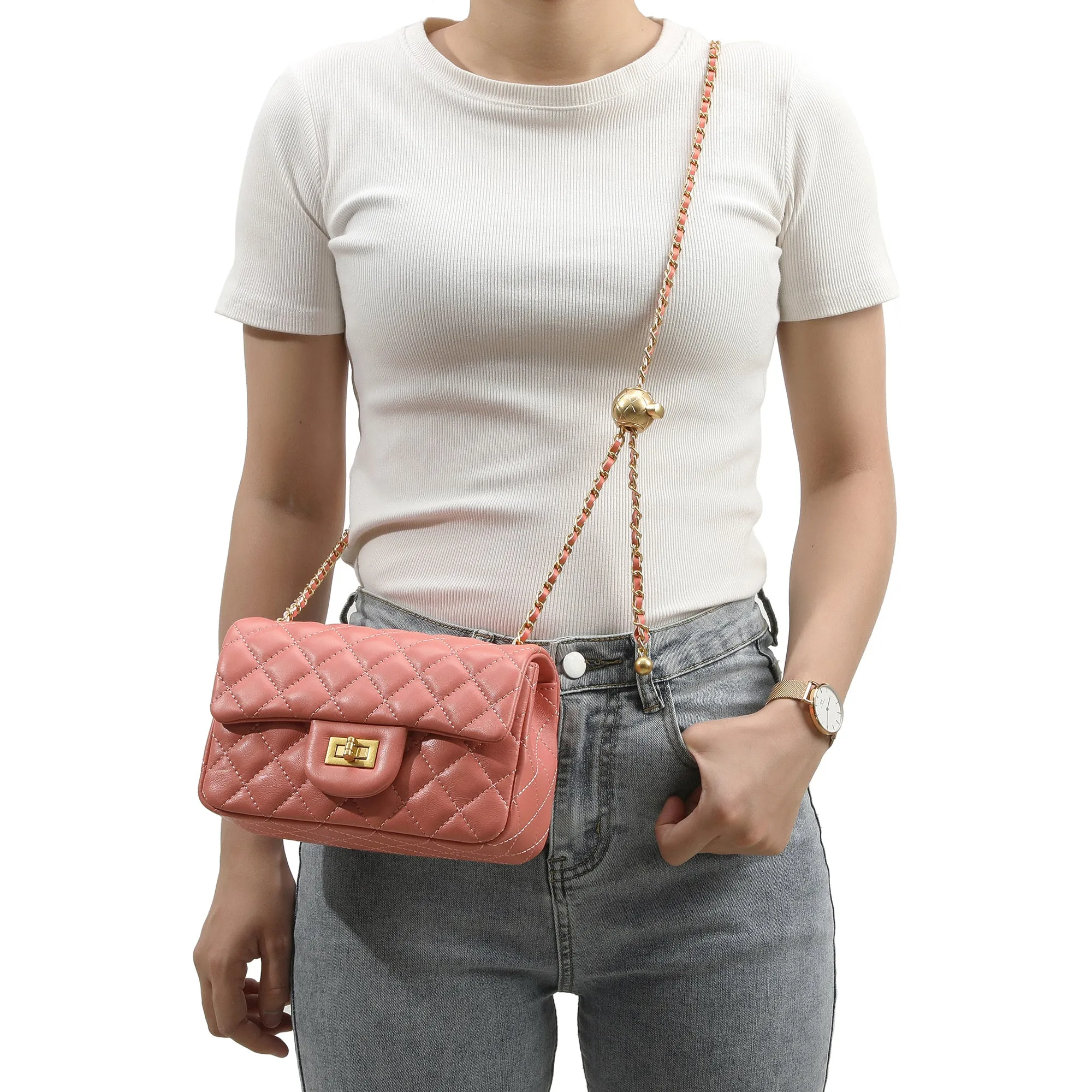 Quilted Sheepskin Leather Crossbody Bag