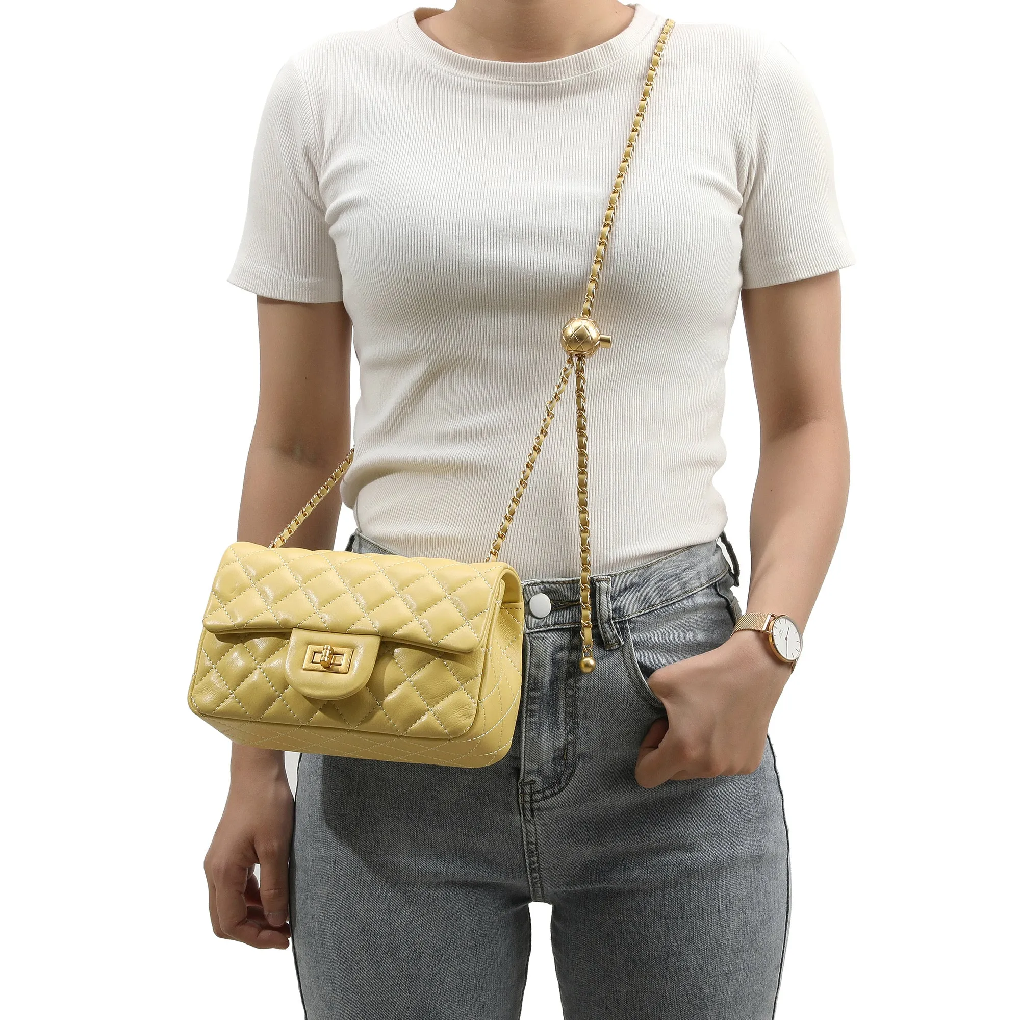 Quilted Sheepskin Leather Crossbody Bag