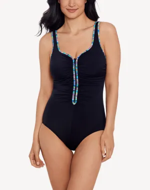 Rainbow Effect Shirred Zipper Tank One Piece