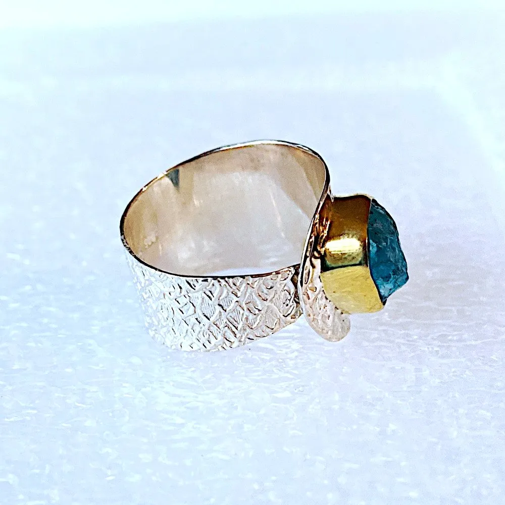 Raw Apatite and Silver Adjustable Ring
