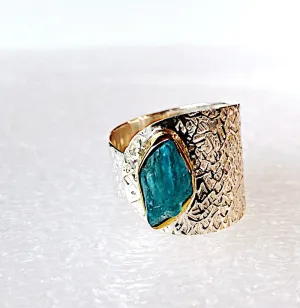 Raw Apatite and Silver Adjustable Ring