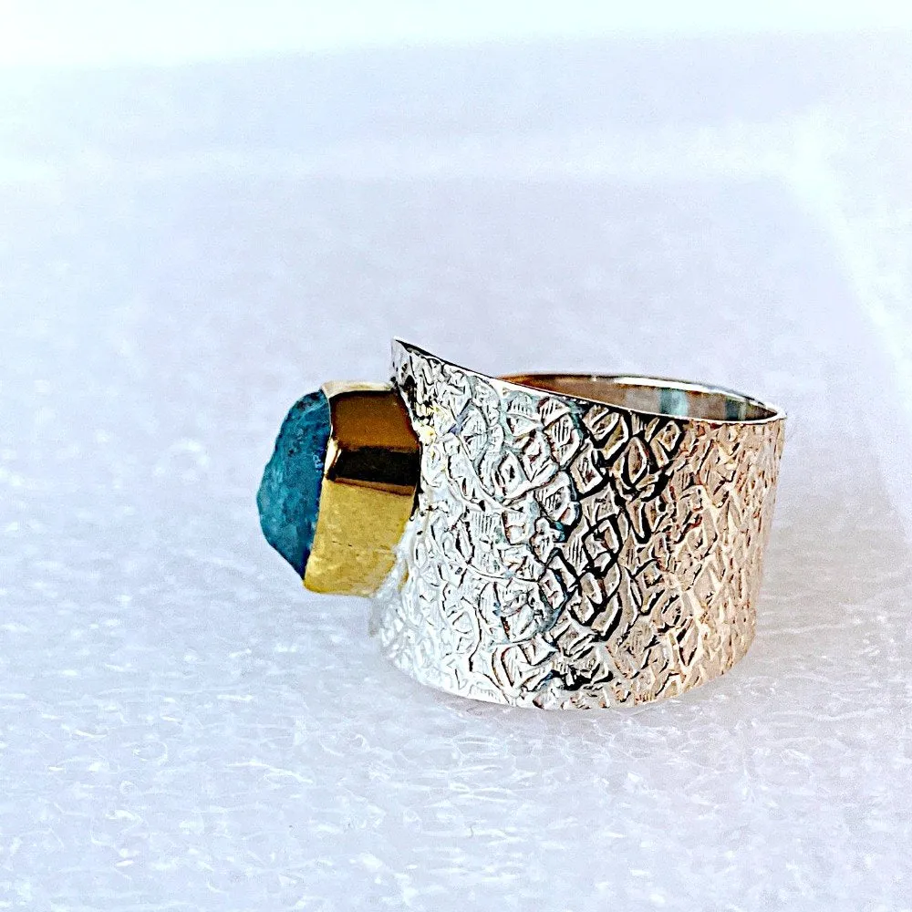 Raw Apatite and Silver Adjustable Ring