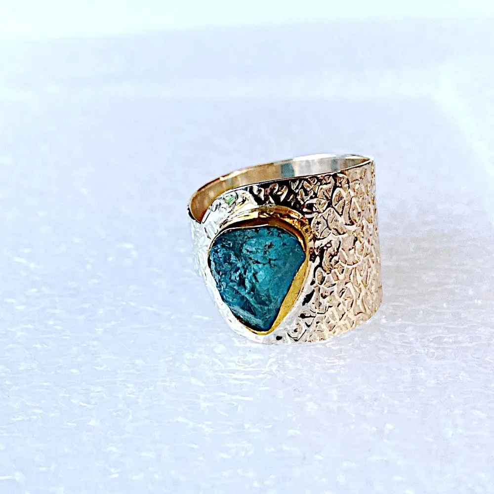 Raw Apatite and Silver Adjustable Ring