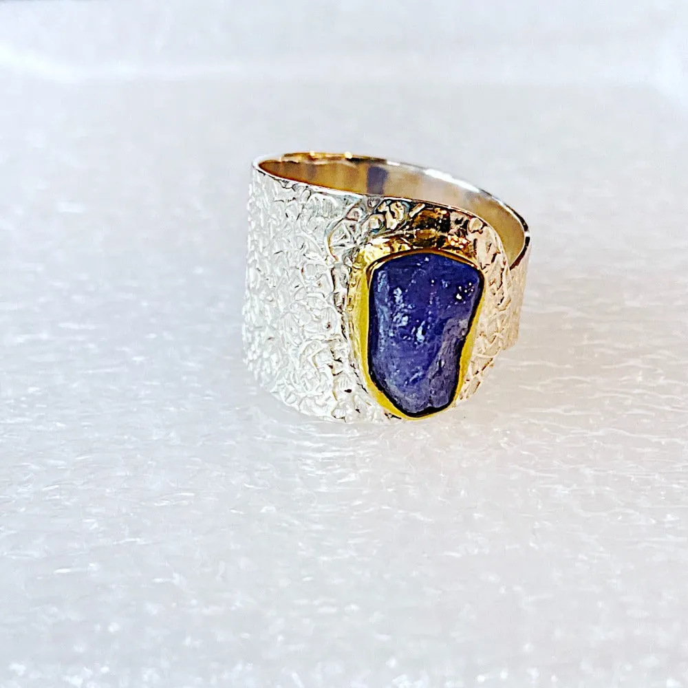 Raw Tanzanite and Silver Adjustable Ring