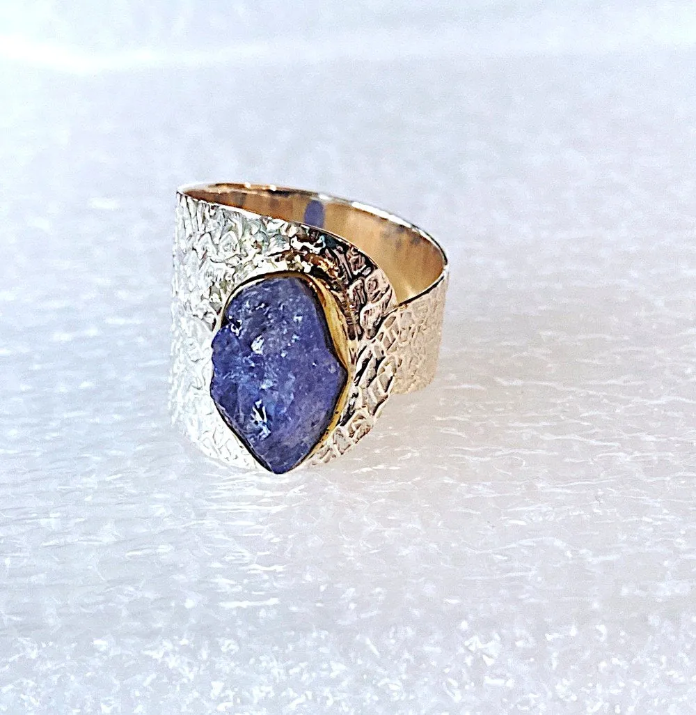 Raw Tanzanite and Silver Adjustable Ring
