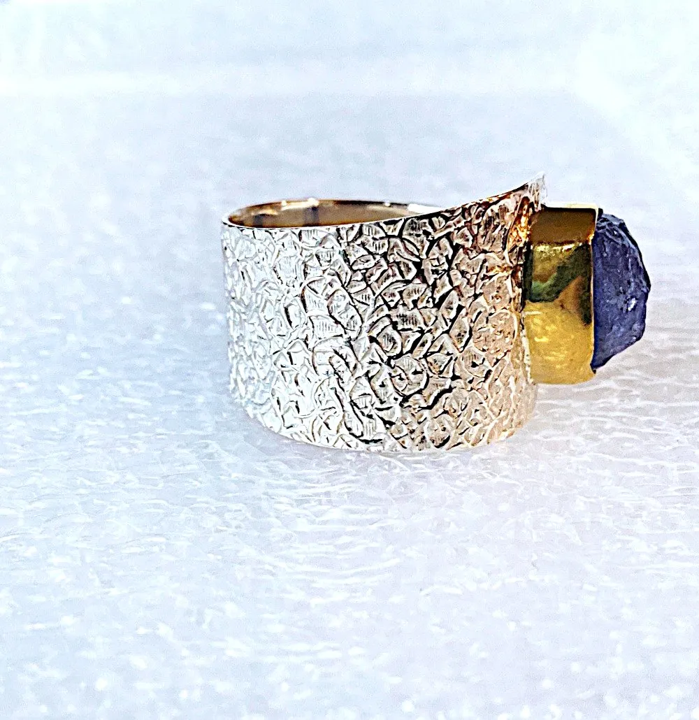 Raw Tanzanite and Silver Adjustable Ring