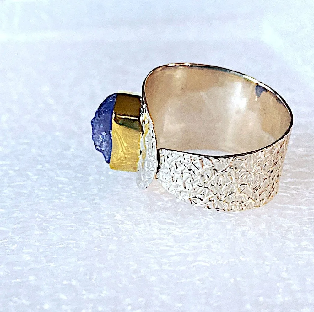 Raw Tanzanite and Silver Adjustable Ring