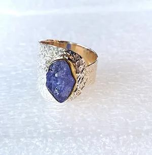 Raw Tanzanite and Silver Adjustable Ring