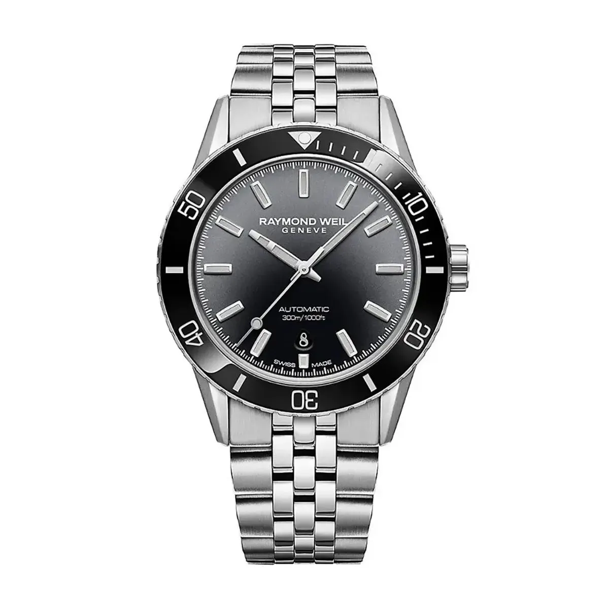 Raymond Weil Freelancer Men's Automatic Black Dial Stainless Steel Bracelet Watch 42.5mm