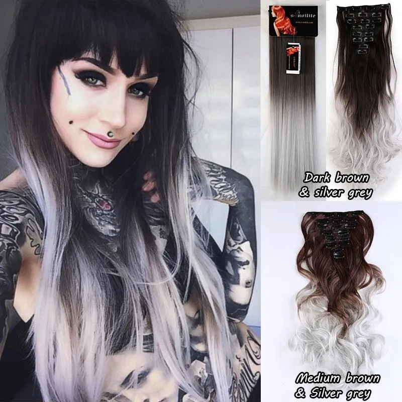 Real Thick Real Soft Clips In Hair Extensions Silky Soft Heat Resistant Synthetic Fiber Hairpiece 17/23/24" Straight/Curly Hair