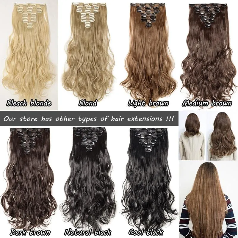 Real Thick Real Soft Clips In Hair Extensions Silky Soft Heat Resistant Synthetic Fiber Hairpiece 17/23/24" Straight/Curly Hair