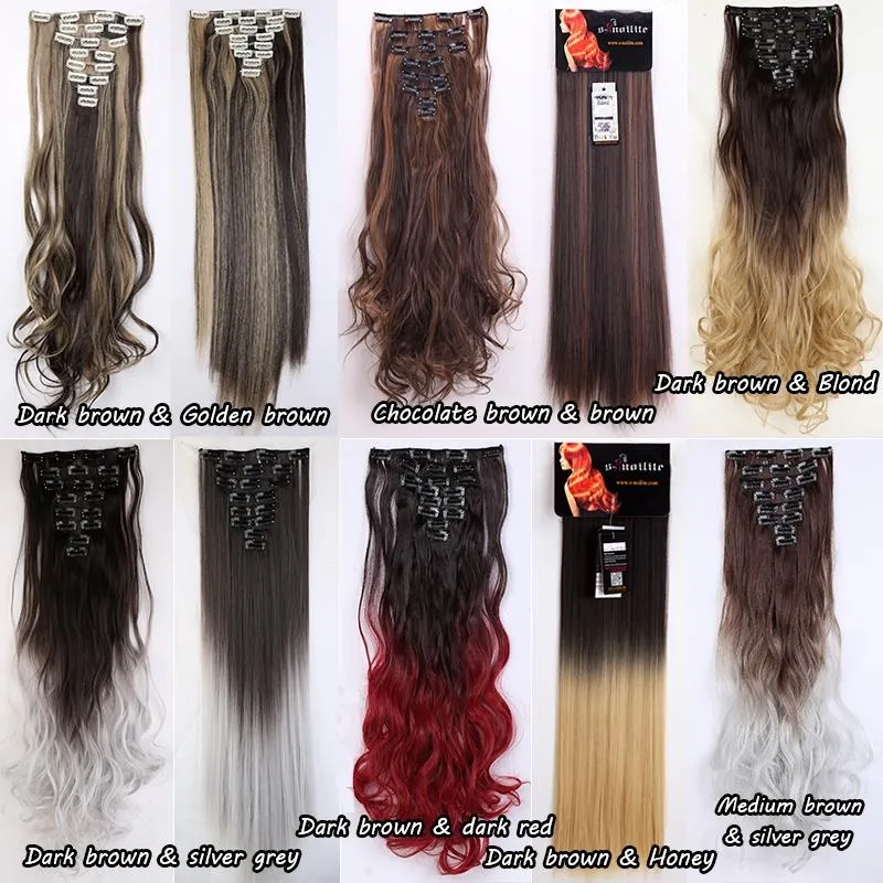 Real Thick Real Soft Clips In Hair Extensions Silky Soft Heat Resistant Synthetic Fiber Hairpiece 17/23/24" Straight/Curly Hair