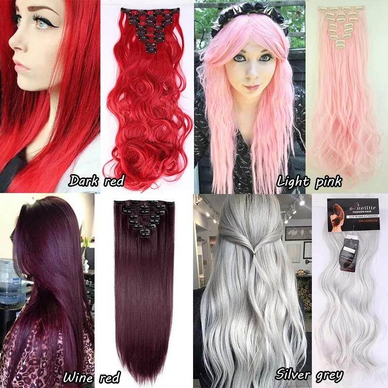 Real Thick Real Soft Clips In Hair Extensions Silky Soft Heat Resistant Synthetic Fiber Hairpiece 17/23/24" Straight/Curly Hair