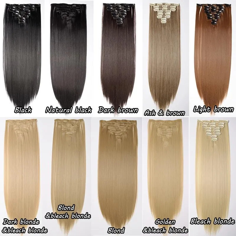 Real Thick Real Soft Clips In Hair Extensions Silky Soft Heat Resistant Synthetic Fiber Hairpiece 17/23/24" Straight/Curly Hair