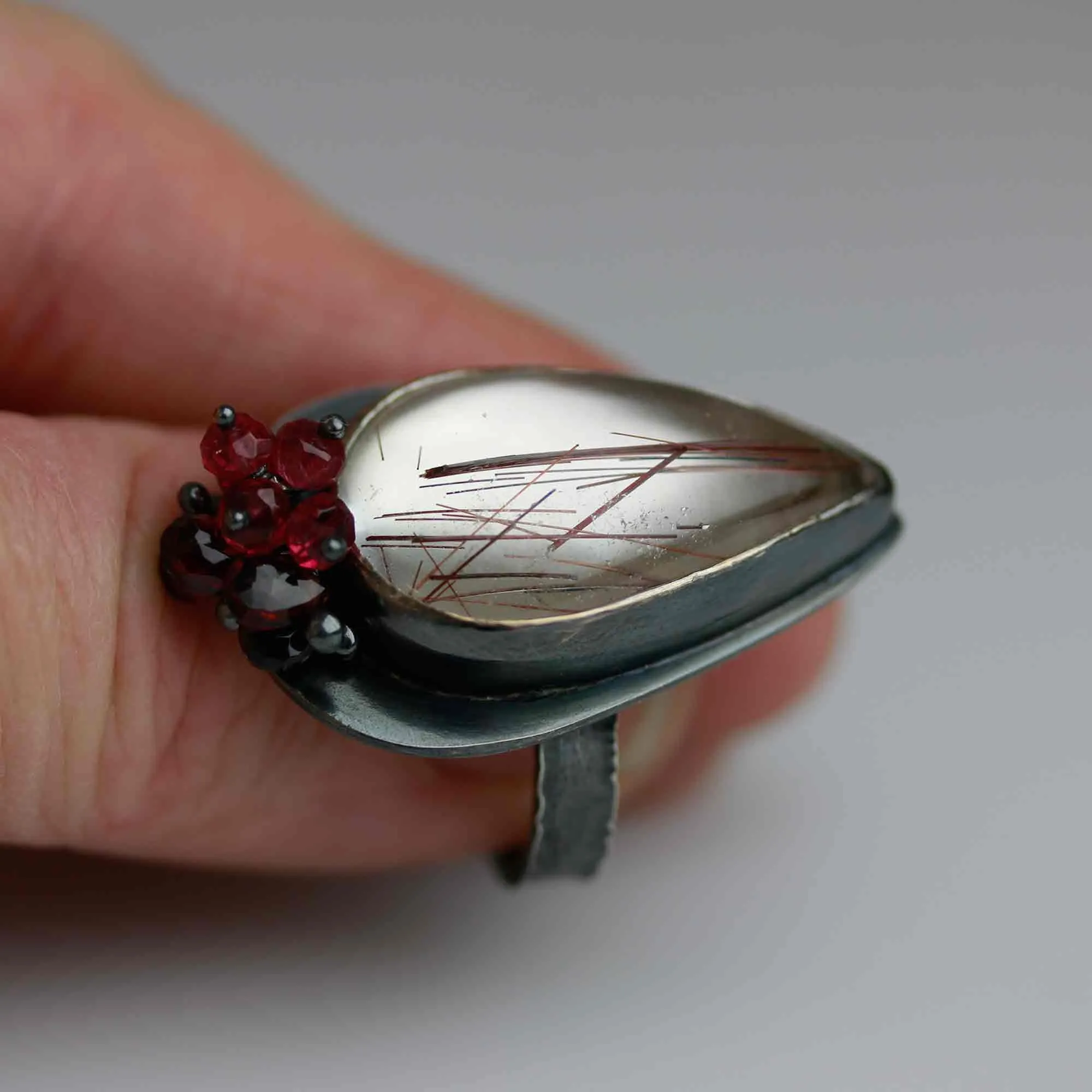 Red Rutile with Garnet and Red Spinel Cluster. Size 8 1/4.