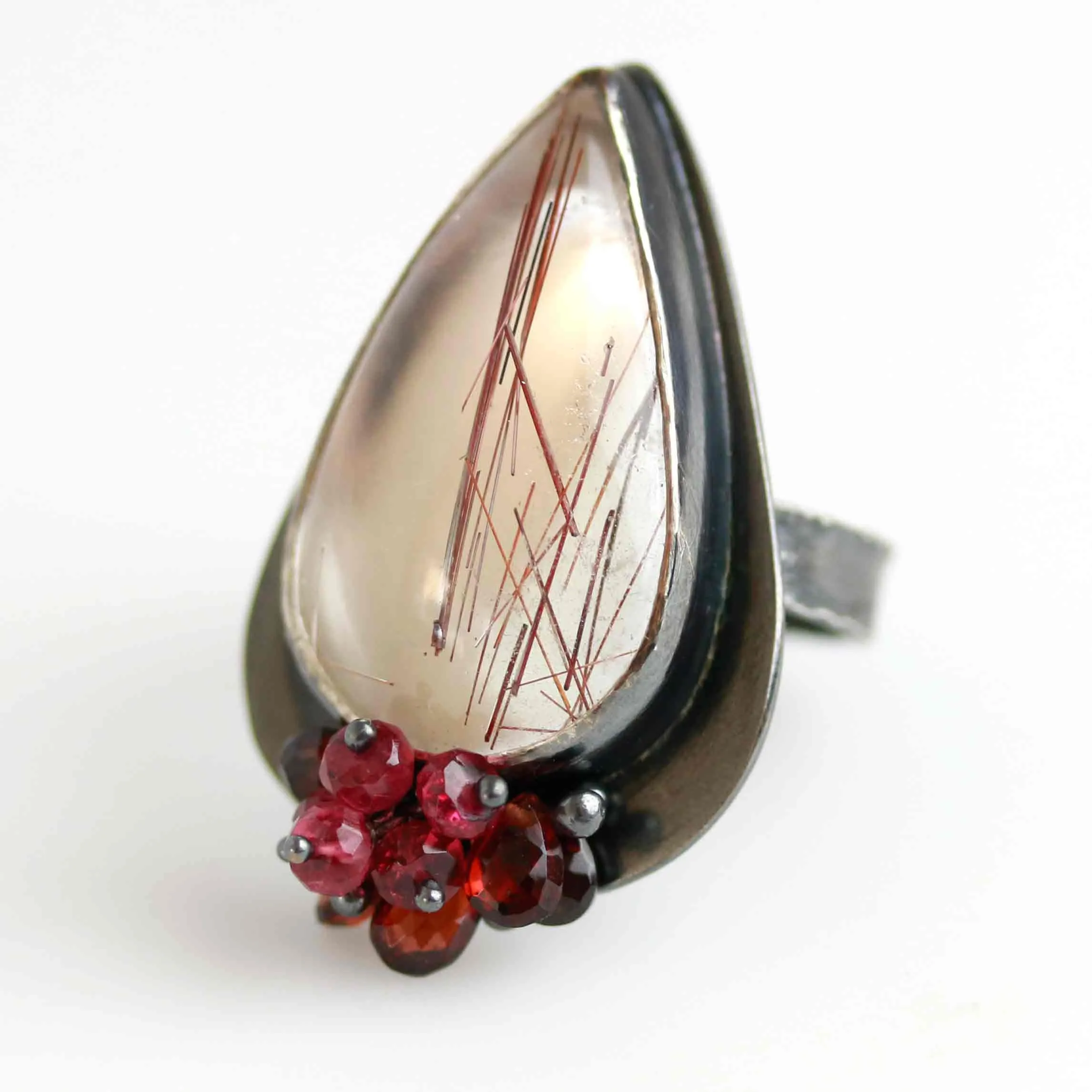 Red Rutile with Garnet and Red Spinel Cluster. Size 8 1/4.