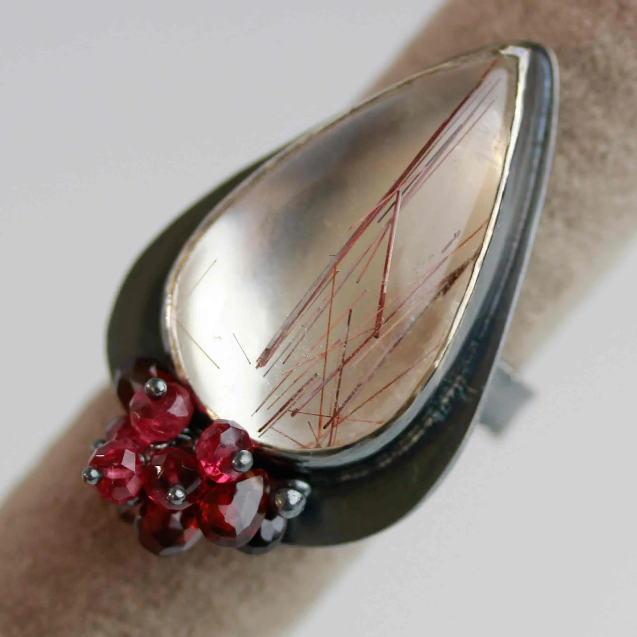 Red Rutile with Garnet and Red Spinel Cluster. Size 8 1/4.